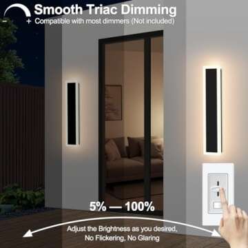 Xbuyee 24inch Modern Outdoor Wall Light Porch Light LED Long Wall Lighting Fixture IP65 Waterproof Wall Lamps, Dimmable 24W 2200LM Black Wall Sconce, 3000K/4000K/5000K Selectable, ETL