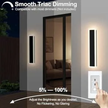 Xbuyee 24inch Modern Outdoor Wall Light Porch Light LED Long Wall Lighting Fixture IP65 Waterproof Wall Lamps, Dimmable 24W 2200LM Black Wall Sconce, 3000K/4000K/5000K Selectable, ETL