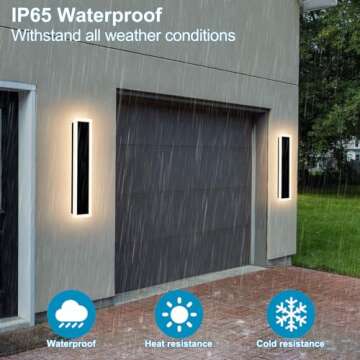 Xbuyee 24inch Modern Outdoor Wall Light Porch Light LED Long Wall Lighting Fixture IP65 Waterproof Wall Lamps, Dimmable 24W 2200LM Black Wall Sconce, 3000K/4000K/5000K Selectable, ETL