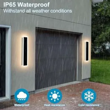 Xbuyee 24inch Modern Outdoor Wall Light Porch Light LED Long Wall Lighting Fixture IP65 Waterproof Wall Lamps, Dimmable 24W 2200LM Black Wall Sconce, 3000K/4000K/5000K Selectable, ETL