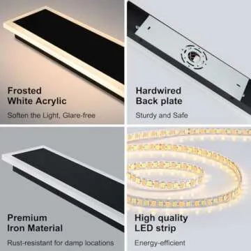 Xbuyee 24inch Modern Outdoor Wall Light Porch Light LED Long Wall Lighting Fixture IP65 Waterproof Wall Lamps, Dimmable 24W 2200LM Black Wall Sconce, 3000K/4000K/5000K Selectable, ETL