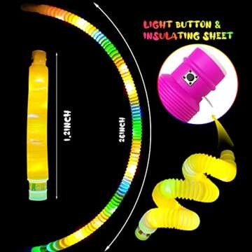 Jawhock 12 Pack LED Light Up Pop Fidget Tubes, Party Favors Sensory Fidget Toys Stocking Stuffers, L...