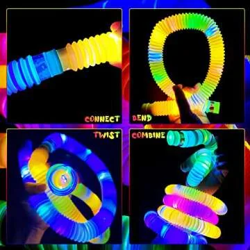 Jawhock 12 Pack LED Light Up Pop Fidget Tubes, Party Favors Sensory Fidget Toys Stocking Stuffers, Large Glow Sticks Glow in The Dark Party Supplies Goodie Bag Stuffers Birthday Gifts for Kids