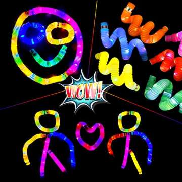 Jawhock 12 Pack LED Light Up Pop Fidget Tubes, Party Favors Sensory Fidget Toys Stocking Stuffers, Large Glow Sticks Glow in The Dark Party Supplies Goodie Bag Stuffers Birthday Gifts for Kids
