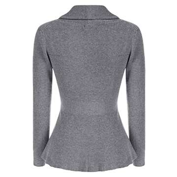 Belle Poque Women's Casual Slim Cardigan Sweater Retro Shawl Lapel Collar Cardigan Sweater (Grey, S)