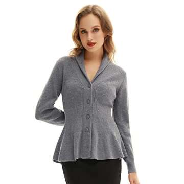 Belle Poque Women's Casual Slim Cardigan Sweater Retro Shawl Lapel Collar Cardigan Sweater (Grey, S)