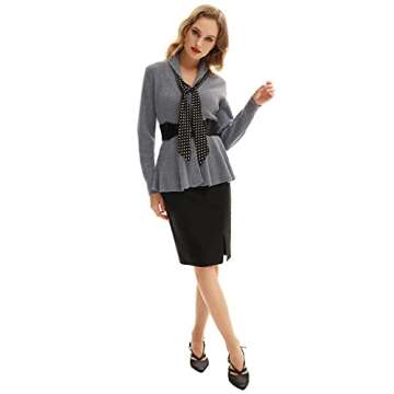 Belle Poque Women's Casual Slim Cardigan Sweater Retro Shawl Lapel Collar Cardigan Sweater (Grey, S)