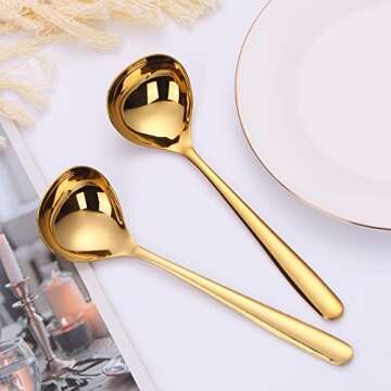 Mafier 2-Piece 1 oz. Mini Ladle 7.68in Stainless Steel Gold Soup Spoons Small Ladle for Sauce Gravy ...