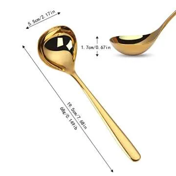 Mafier 2-Piece 1 oz. Mini Ladle 7.68in Stainless Steel Gold Soup Spoons Small Ladle for Sauce Gravy Ladle for Gravy Boat Serving Spoons Dishwasher Safe Metal Ladles for Cooking