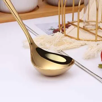 Mafier 2-Piece 1 oz. Mini Ladle 7.68in Stainless Steel Gold Soup Spoons Small Ladle for Sauce Gravy Ladle for Gravy Boat Serving Spoons Dishwasher Safe Metal Ladles for Cooking