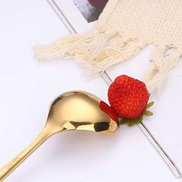 Mafier 2-Piece 1 oz. Mini Ladle 7.68in Stainless Steel Gold Soup Spoons Small Ladle for Sauce Gravy Ladle for Gravy Boat Serving Spoons Dishwasher Safe Metal Ladles for Cooking