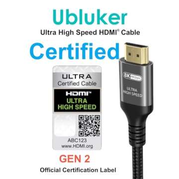 Ubluker 10K 8K 4K HDMI Cable 48Gbps 6.6 FT, Certified Ultra High Speed HDMI® Cable 4K 240Hz 144Hz 1...