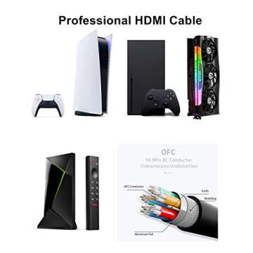 Ubluker 10K 8K 4K HDMI Cable 48Gbps 6.6 FT, Certified Ultra High Speed HDMI® Cable 4K 240Hz 144Hz 120Hz 8K60Hz 0.01ms HDR10+ eARC HDCP2.3 Netflix Roku TV PC Monitor Projector PS5 Xbox