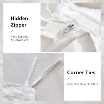 WARMDERN White Boho Duvet Cover Set King Size, Striped Textured Duvet Cover Tufted Bedding Set, 3 Pcs Ultra Soft Washed Microfiber Duvet Cover with Zipper Closure (King, White)