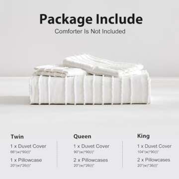 WARMDERN White Boho Duvet Cover Set King Size, Striped Textured Duvet Cover Tufted Bedding Set, 3 Pcs Ultra Soft Washed Microfiber Duvet Cover with Zipper Closure (King, White)