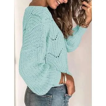 Dokotoo Sweater Women Ladies Cute Soft Thick Crewneck Solid Hollow Out Chunky Autumn Winter Fall Cozy Long Sleeve Cable Knit Pullovers Sweaters for Women for Women Green S