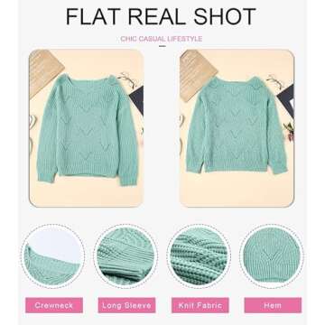 Dokotoo Sweater Women Ladies Cute Soft Thick Crewneck Solid Hollow Out Chunky Autumn Winter Fall Cozy Long Sleeve Cable Knit Pullovers Sweaters for Women for Women Green S