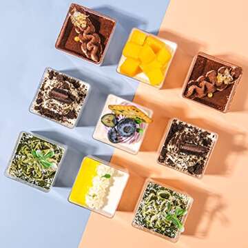 Tosnail 100 Pack 5 Oz Tall Square Clear Plastic Dessert Tumbler Cups with 100 Plastic Spoons - Great for Event and Party