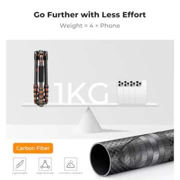 K&F Concept 60" Carbon Fiber Tripod - Lightweight & Easy Adjust