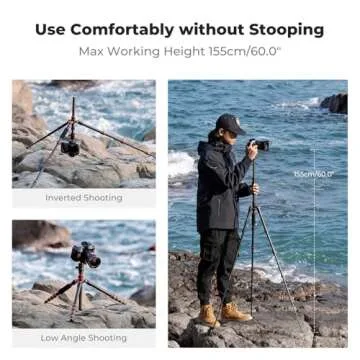 K&F Concept 60" Carbon Fiber Tripod - Lightweight & Easy Adjust