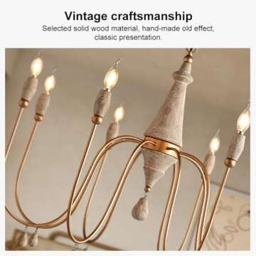 LOVEDIMA 38.2" French Country Chandelier - Elegant 8-Light Wood Pendant for Cozy Lighting