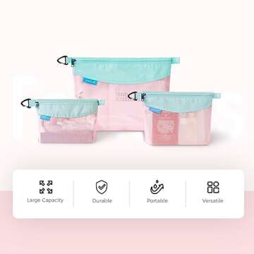 pack all Water-resistant Material Zipper Pouch, Mesh Zipper Bag for Storage, Travel, Office (Large, Pink)