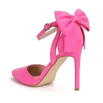 Carcuume Womens Bow Tie Back Heels Close Toe Pumps Stiletto High Heels Wedding Shoes Ankle Strap Heel Sandals,BELLEOO-PINK-11