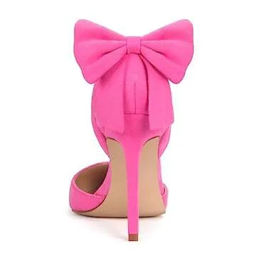 Carcuume Womens Bow Tie Back Heels Close Toe Pumps Stiletto High Heels Wedding Shoes Ankle Strap Heel Sandals,BELLEOO-PINK-11