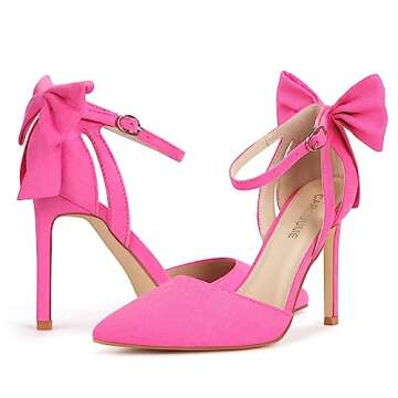 Carcuume Womens Bow Tie Back Heels Close Toe Pumps Stiletto High Heels Wedding Shoes Ankle Strap Heel Sandals,BELLEOO-PINK-11