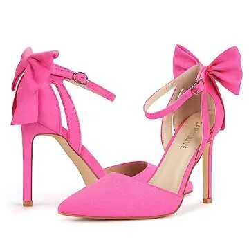 Carcuume Womens Bow Tie Back Heels Close Toe Pumps Stiletto High Heels Wedding Shoes Ankle Strap Heel Sandals,BELLEOO-PINK-11