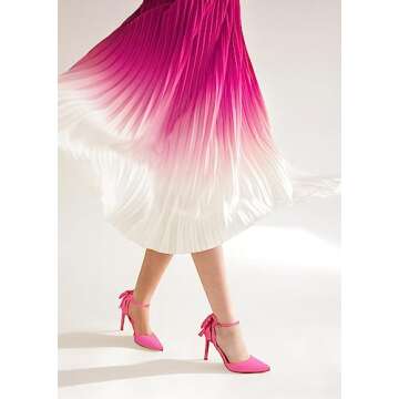 Carcuume Womens Bow Tie Back Heels Close Toe Pumps Stiletto High Heels Wedding Shoes Ankle Strap Heel Sandals,BELLEOO-PINK-11