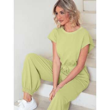 Glamaker Women's Casual Sleeveless One Piece Jumpsuits Loose Open Back Workout Onesie Summer Outfits With Pockets(Light Green M)