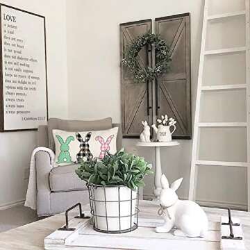 4TH Emotion Buffalo Easter Bunny Lumbar Pillow Cover 12x20 Inches Spring Farmhouse Decorations Funny Rabbit Holiday Decor Throw Cushion Case for Home Couch Polyester Linen TH092