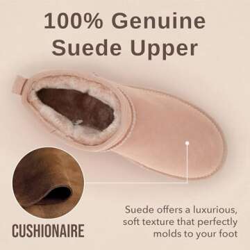 CUSHIONAIRE Women's Hip 2 Genuine Suede Ankle Snow Boots - Pull-On with Cozy Faux Shearling Lining, ...
