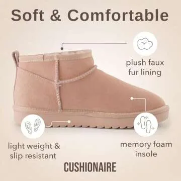 CUSHIONAIRE Women's Hip 2 Genuine Suede Ankle Snow Boots - Pull-On with Cozy Faux Shearling Lining, +Memory Foam, Fall Shoes For Women 2024, Pink 9