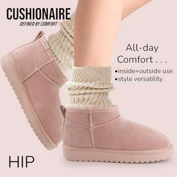 CUSHIONAIRE Women's Hip 2 Genuine Suede Ankle Snow Boots - Pull-On with Cozy Faux Shearling Lining, +Memory Foam, Fall Shoes For Women 2024, Pink 9