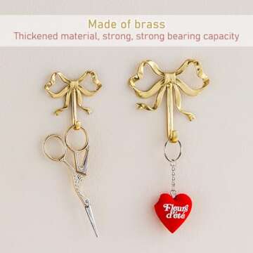 ZORZA 2Pcs Multi-Purpose Bow-Knot Brass Screw Hooks Retro Wall Hook Bow Shaped Practical Bow Hook Go...