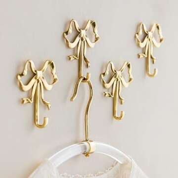 ZORZA 2Pcs Multi-Purpose Bow-Knot Brass Screw Hooks Retro Wall Hook Bow Shaped Practical Bow Hook Gold Wall Hooks for Bathroom Bedroom Perfect for Hanging Hats Towels Coats