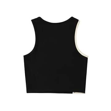 SweatyRocks Women's Summer Ribbed Knit Sleeveless Vest Color Block Crop Tank Top Black and Khaki XL