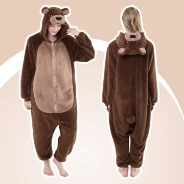 GONAAP Adult Bear Sherpa Cosplay Onesie Pajamas