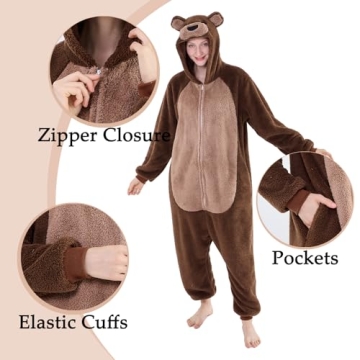 GONAAP Adult Bear Sherpa Cosplay Onesie Pajamas