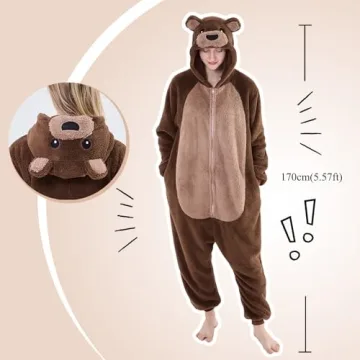 GONAAP Adult Bear Sherpa Cosplay Onesie Pajamas