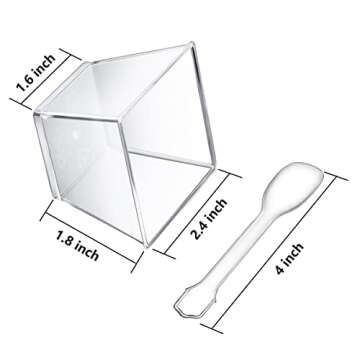 Poever 3.8 oz Plastic Dessert Cups with Spoons 50 Pack, Clear Square Mini Dessert Cups Appetizer Cup...