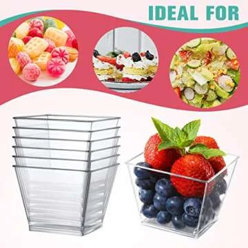 Poever 3.8 oz Plastic Dessert Cups with Spoons 50 Pack, Clear Square Mini Dessert Cups Appetizer Cups Parfait Cups Tumbler Cups for Mousse Puddings, Party Supplies