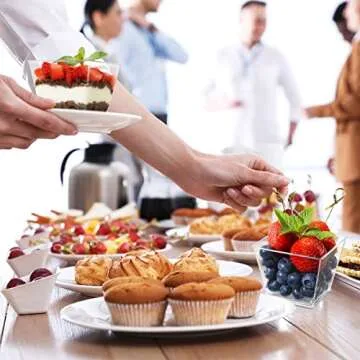 Poever 3.8 oz Plastic Dessert Cups with Spoons 50 Pack, Clear Square Mini Dessert Cups Appetizer Cups Parfait Cups Tumbler Cups for Mousse Puddings, Party Supplies