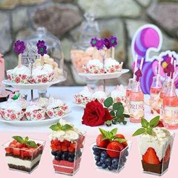 Poever 3.8 oz Plastic Dessert Cups with Spoons 50 Pack, Clear Square Mini Dessert Cups Appetizer Cups Parfait Cups Tumbler Cups for Mousse Puddings, Party Supplies