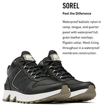 Sorel Men's Mac Hill Chukka WP Sneaker Boot — Black, Dark Moss — Waterproof Suede Leather Rain & Snow Boot — Size 9