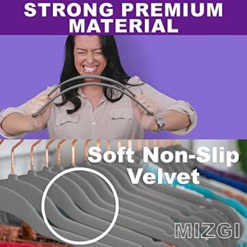 MIZGI Premium Velvet Hangers (50 Pack) Heavy Duty Non Slip Felt Hangers Gray,Rose Gold 360 Degree Sw...