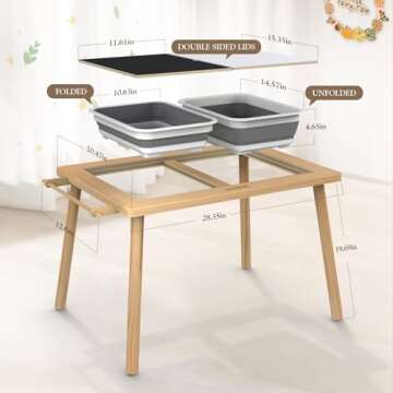 Easyego Multifunctional Sensory Table with Paper Roll, Wooden Sand and Water Activity Table with Double-Sided Board & Foldable Storage Bins for Kids' Indoor and Outdoor Play