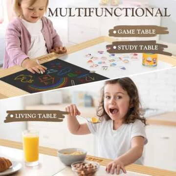 Easyego Multifunctional Sensory Table with Paper Roll, Wooden Sand and Water Activity Table with Double-Sided Board & Foldable Storage Bins for Kids' Indoor and Outdoor Play